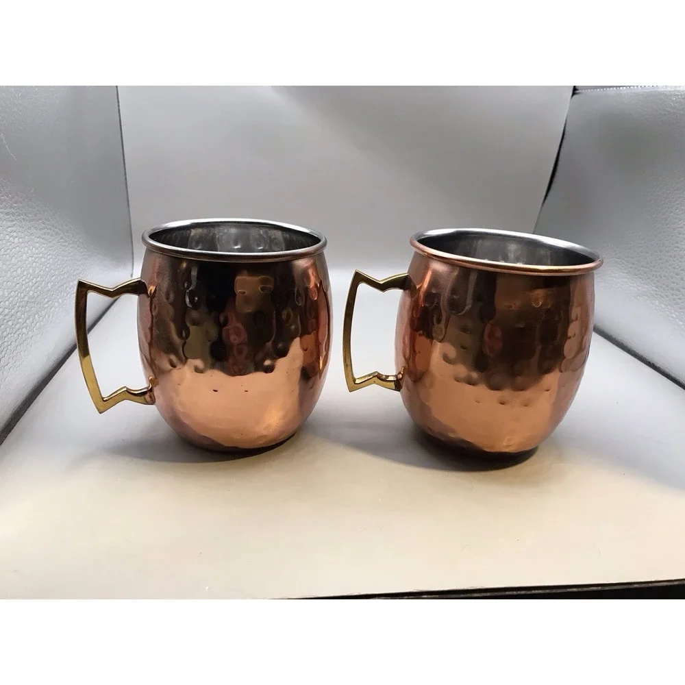 Pair of Pier 1 Moscow‎ Mule Mugs Hammered Copper Stainless steel